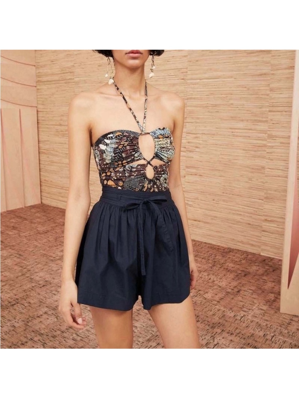 Ulla Johnson Black High-Waist Paperbag Tie Shorts